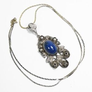 Vintage Peruzzi Italian Sterling Silver Sodalite Pendant Necklace Ornate Renaiss